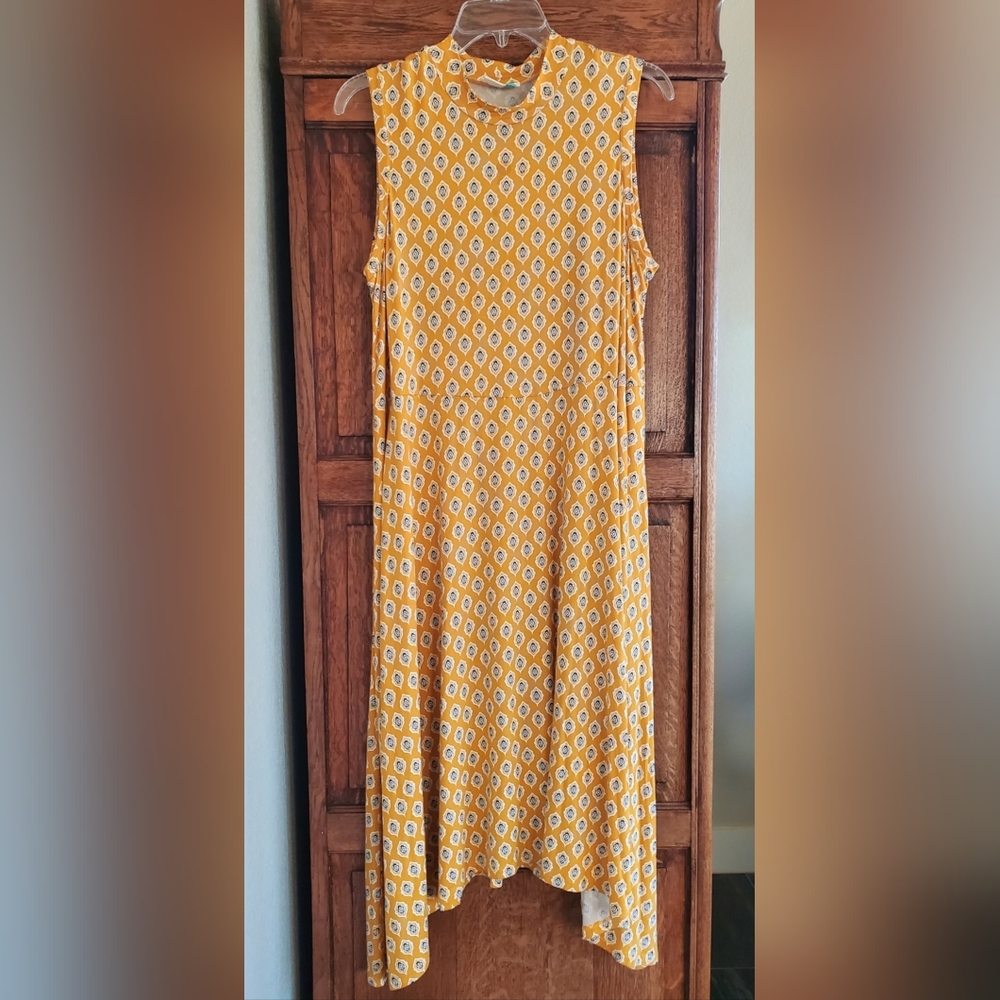Anthropologie Maeve Palais Sleeveless Swing Dress Yellow Navy White SIZE 1X